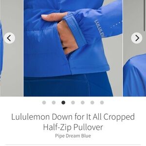 NWT Lululemon Women's Down for It All Cropped Pipe Dream Blue Half-Zip Size 2